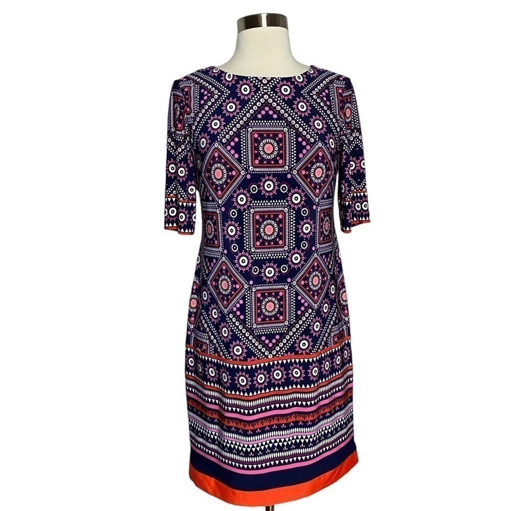 Eliza J Border Print Jersey Shift Dress 4 petite